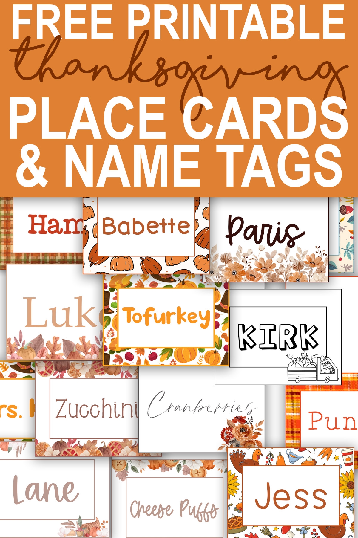 Free printable thanksgiving name tags place cards pinterest Mom Envy