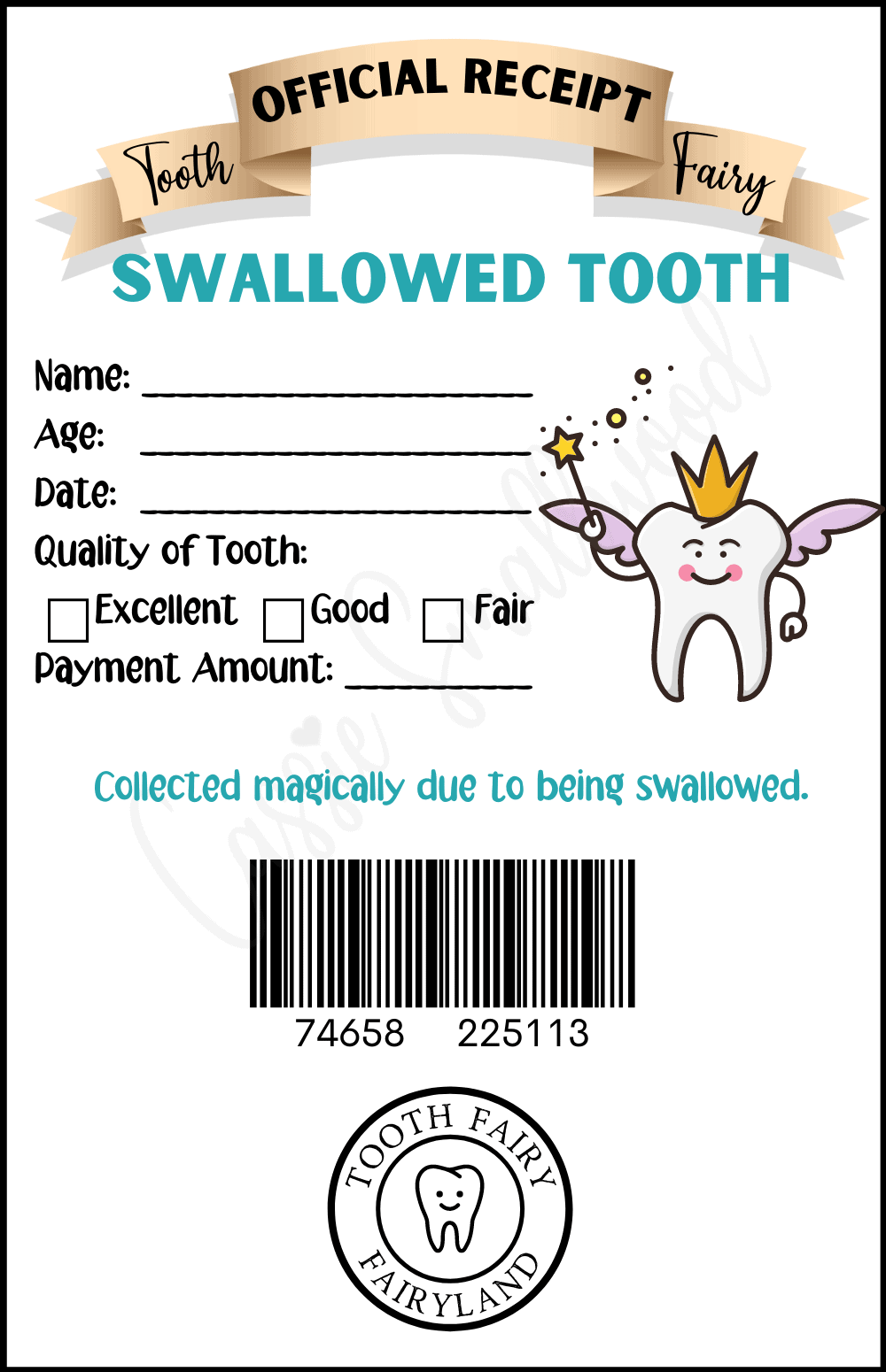 Tooth Receipt Free Printable
