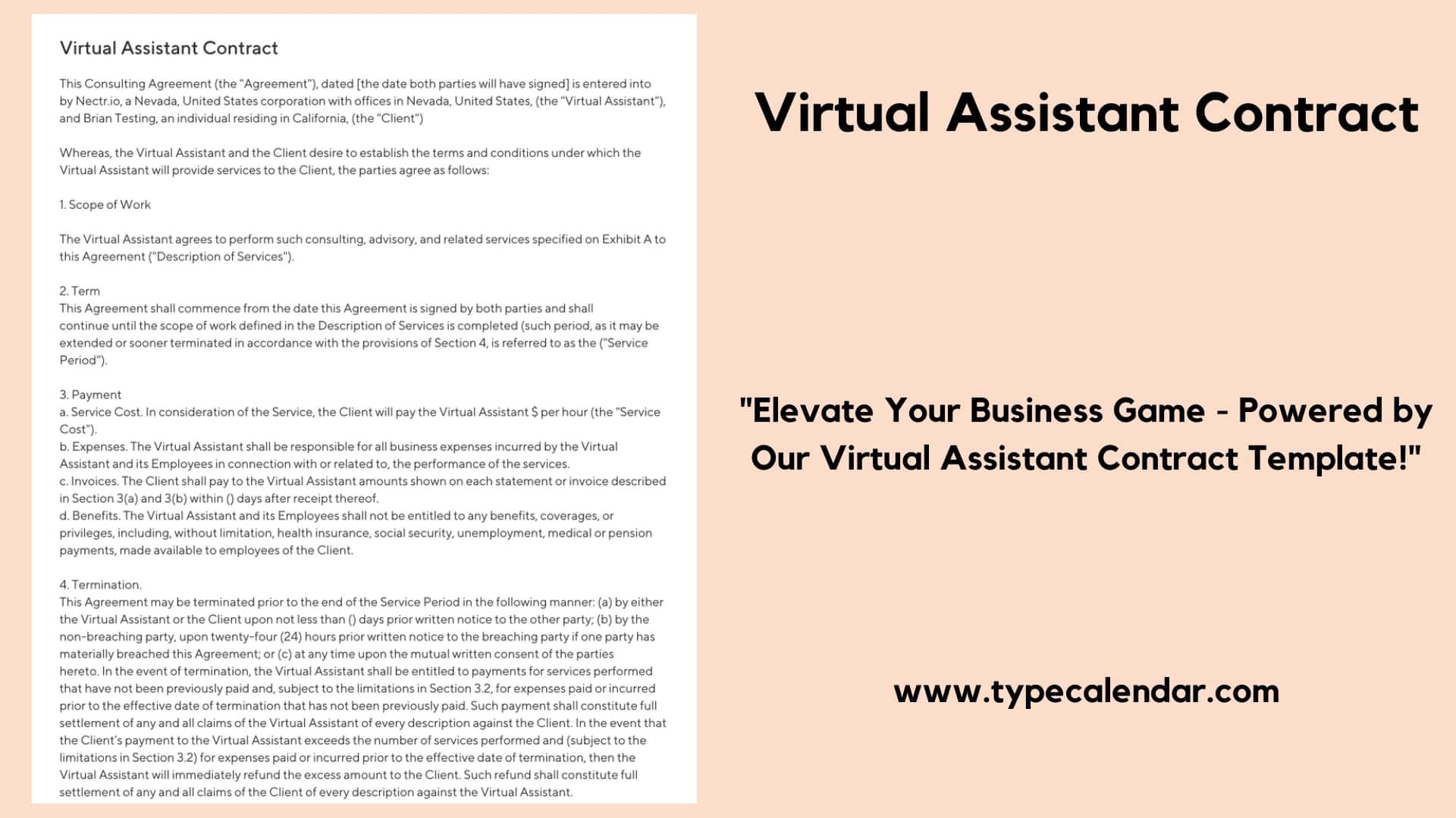 Free Printable Virtual Assistant Contract Templates Word PDF 