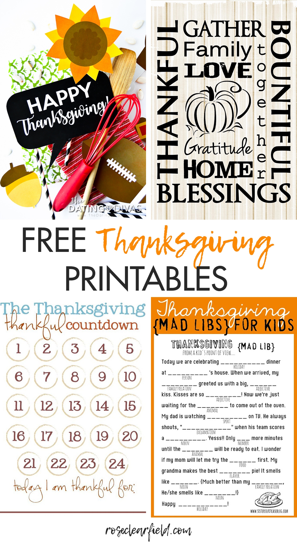 Free Thanksgiving Printables Round Up Rose Clearfield
