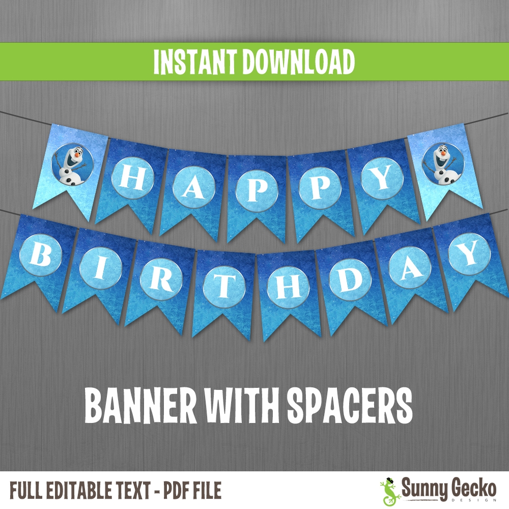 Frozen Happy Birthday Banner With Spacers Instant Download And Edit With Adobe Reader