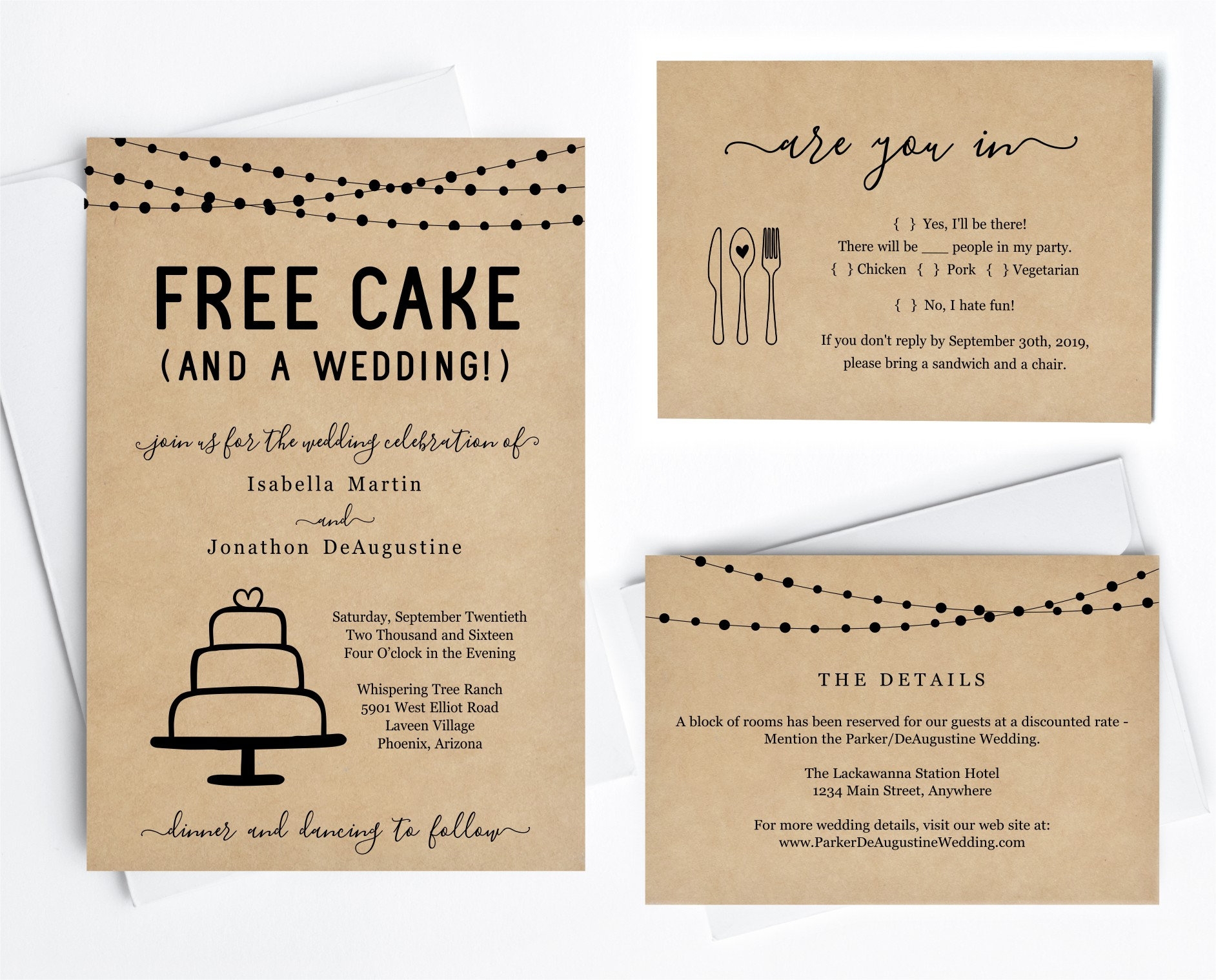 Funny Wedding Invitation Template Free Cake Fun Printable Set Rustic Kraft Paper Instant Download Digital File PDF Suite Etsy