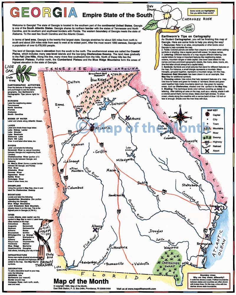 Georgia Map Blank Outline Map 16 By 20 Inches Activities Included