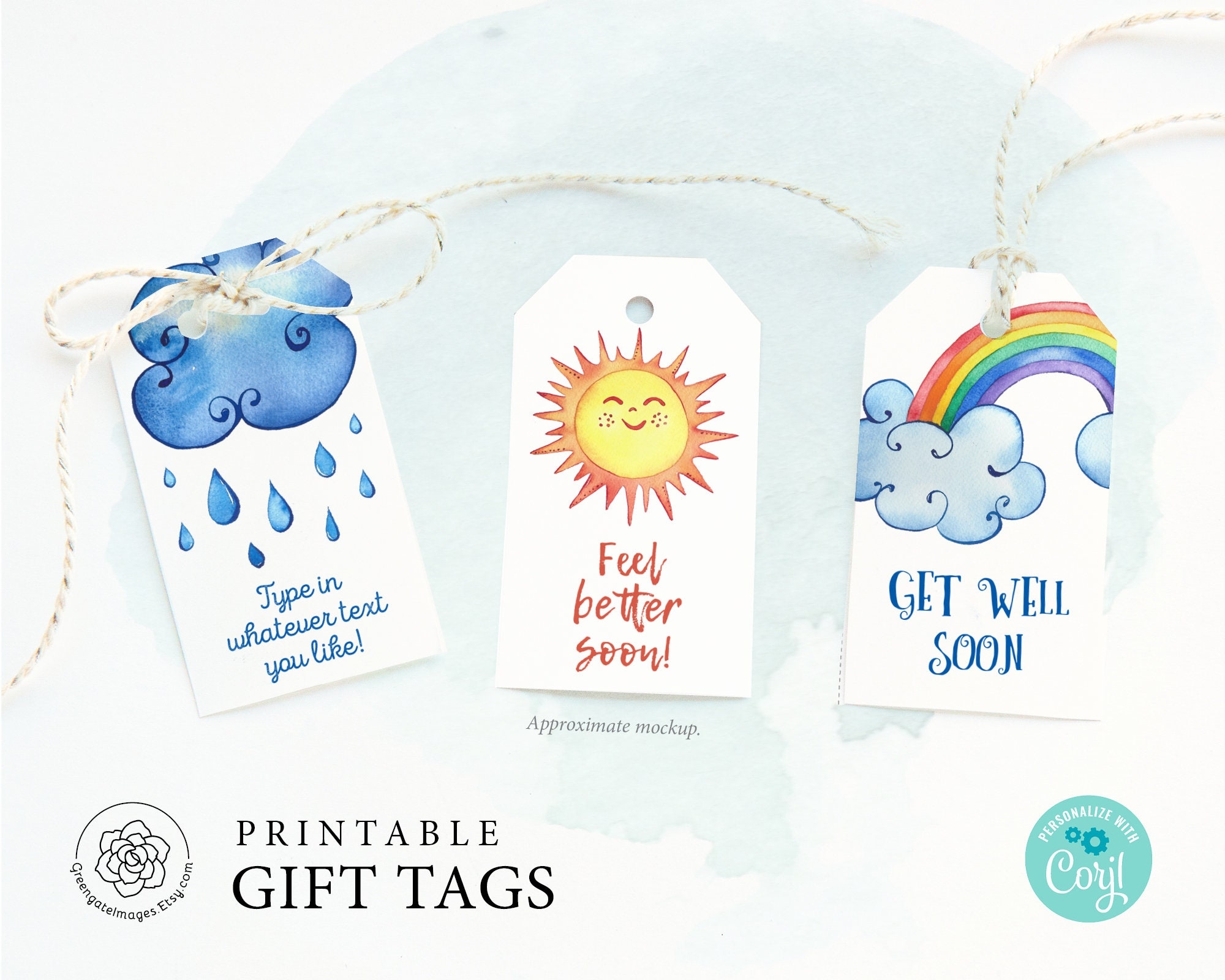Get Well Gift Tags Printable Gift Tag Editable Corjl Favor Bag Tag Hang Tag Rainbow Sun Rain Thinking Of You Anytime Gift Weather Etsy