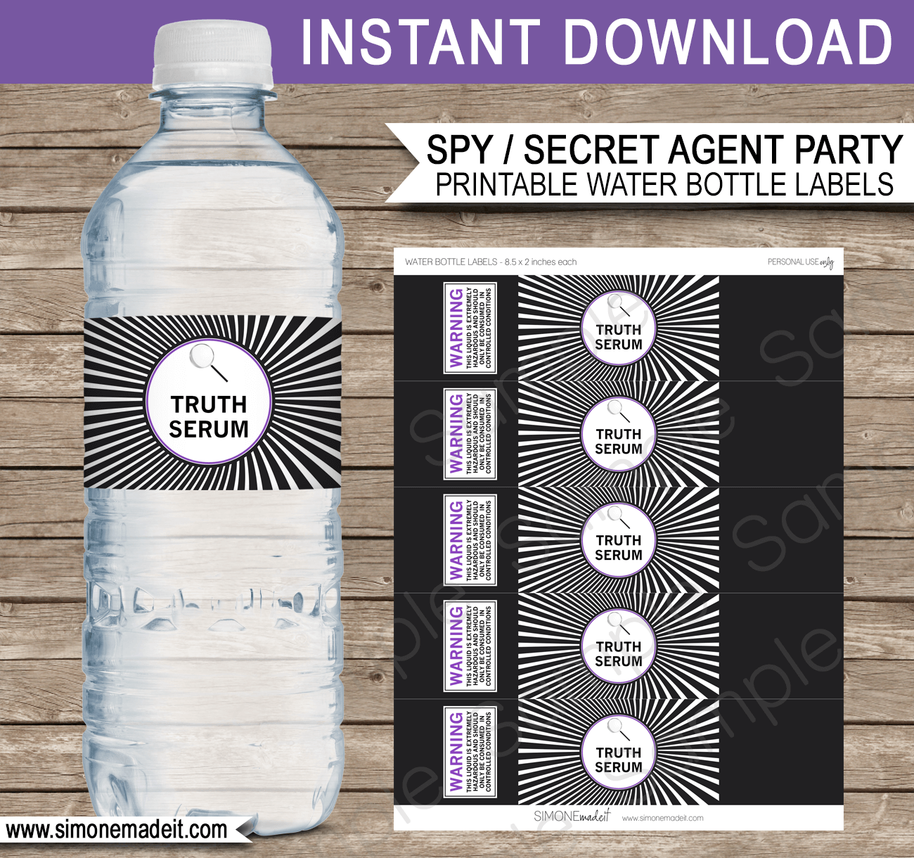 Girls Spy Party Water Bottle Labels Truth Serum Printable Template