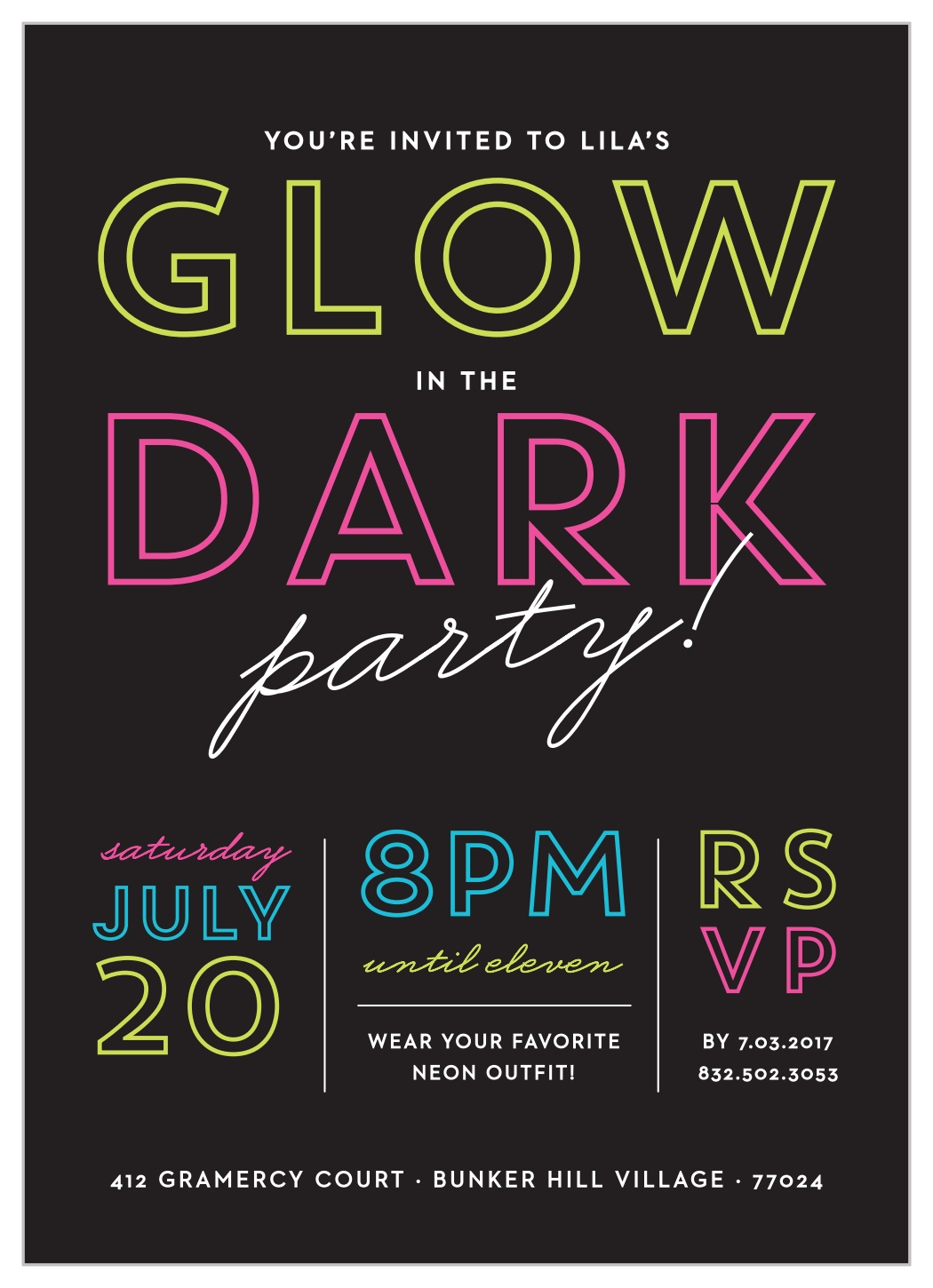 Glow In The Dark Children s Birthday Invitations By Basic Invite