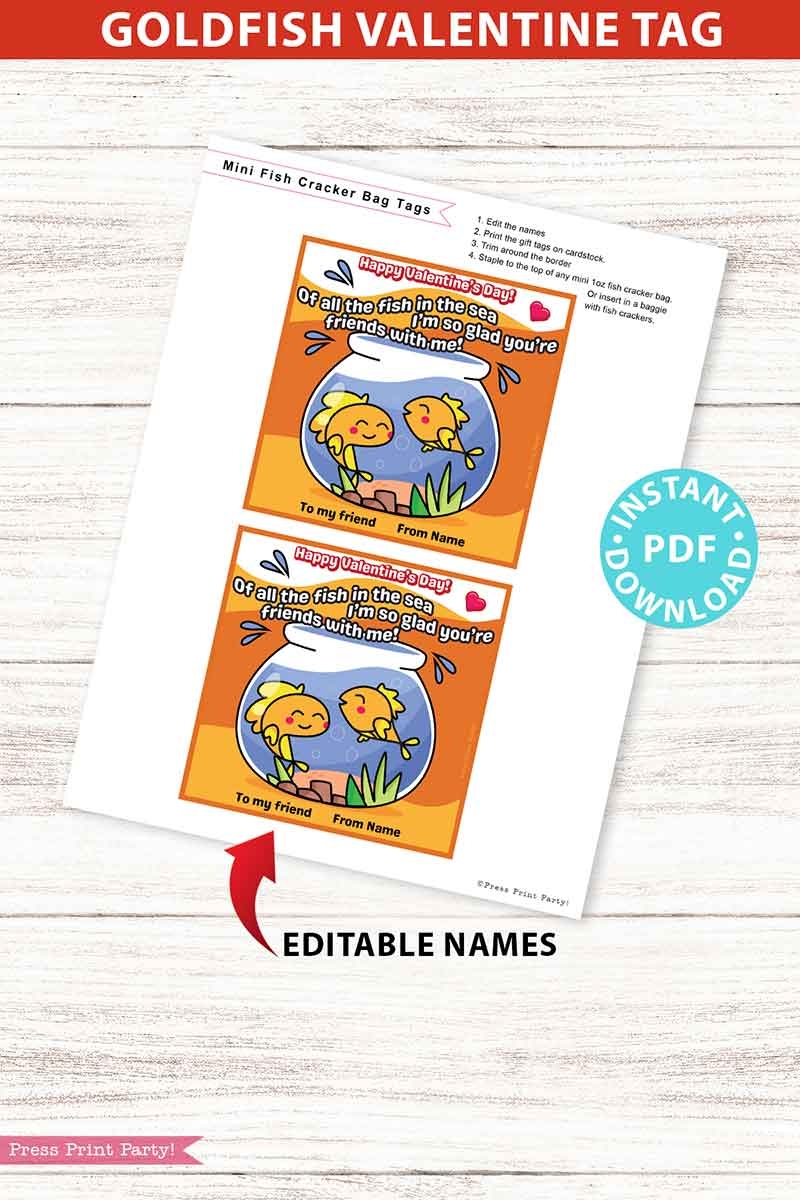 Goldfish Valentine Printable Card Of All The Fish In The Sea I m So Glad You re Friends With Me 