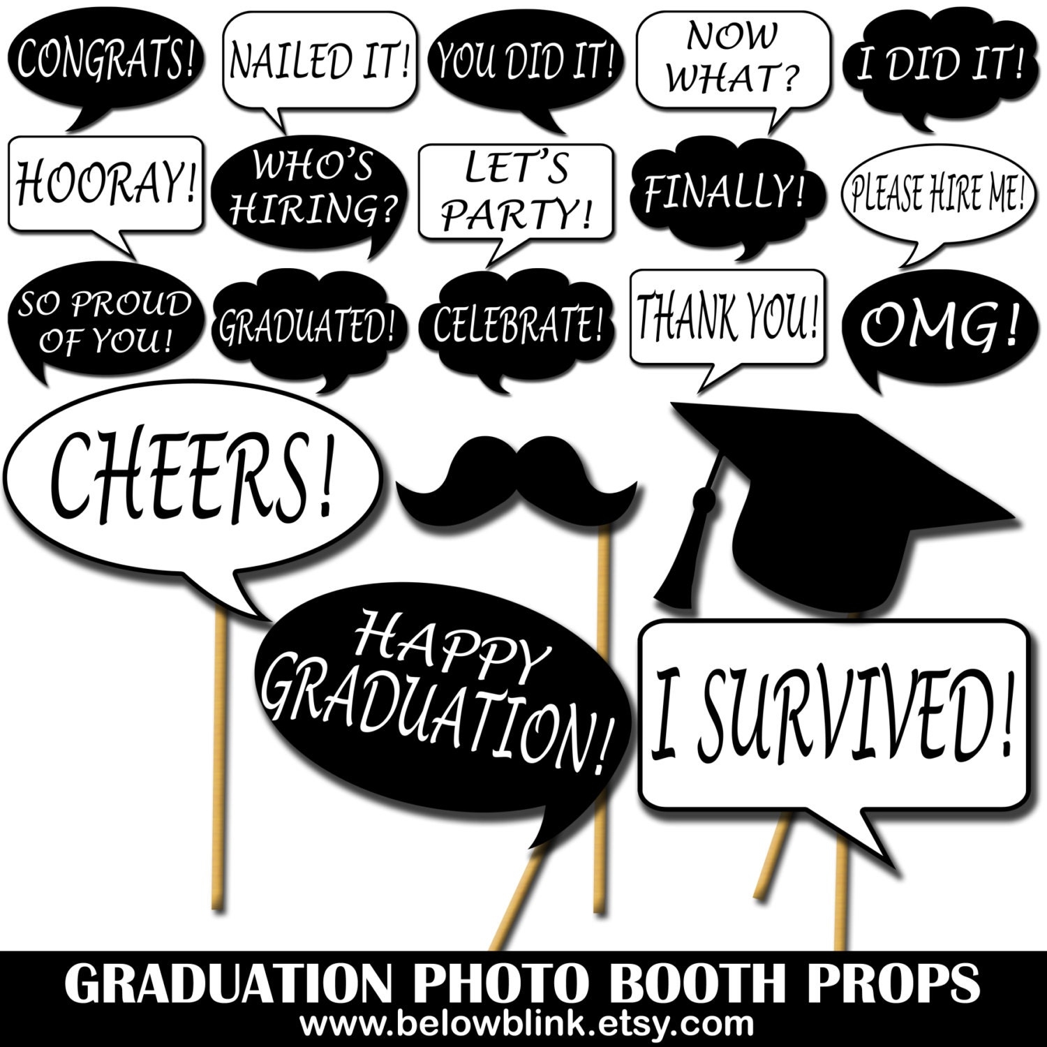 Graduation Photo Props Printable Photo Booth Props Speech Bubbles Party Props Graduation Party Props DP416 Etsy