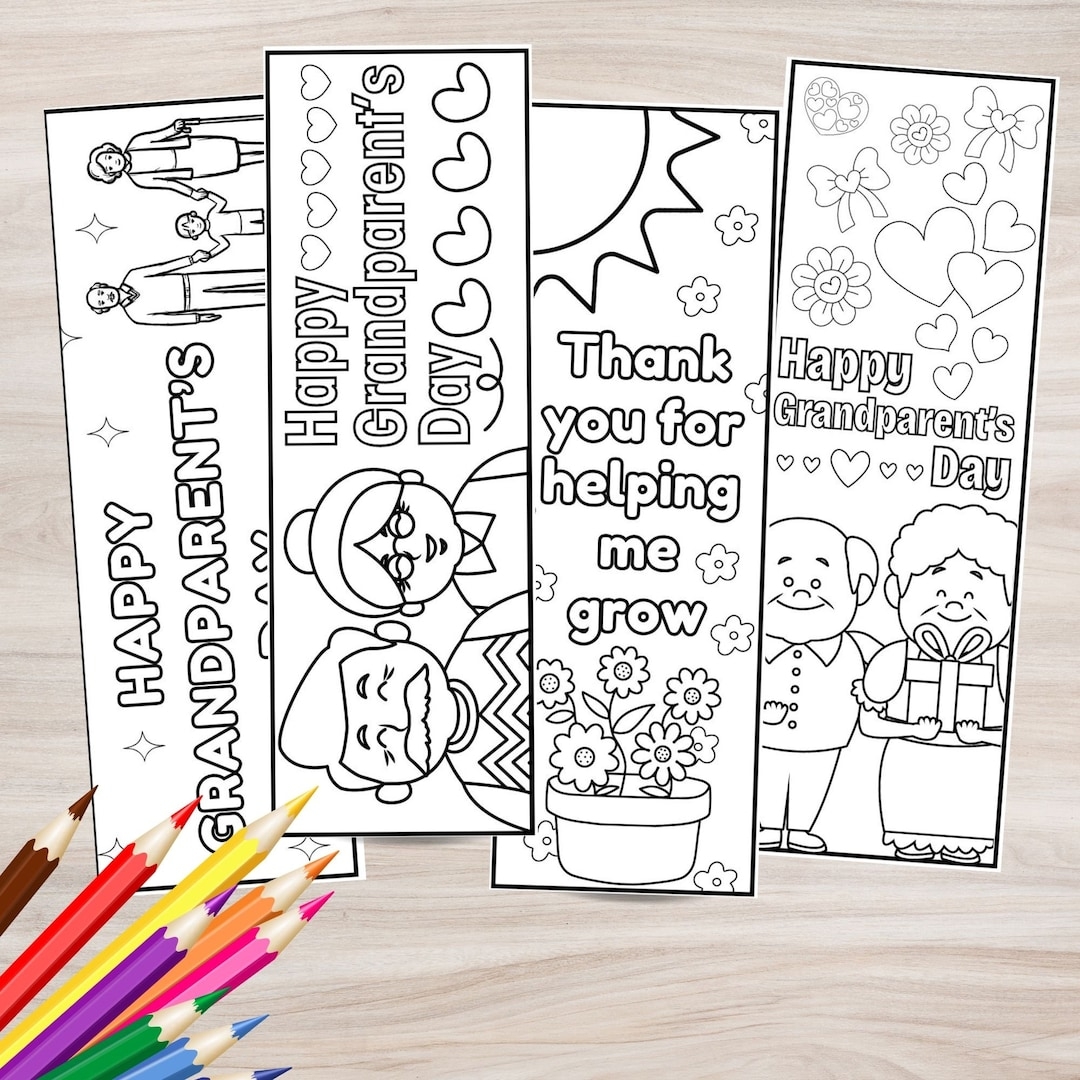 Grandparents Day Bookmarks Printable Grandparent s Day Activity Grandpa Grandma Bookmarks Color In Bookmarks For Kids Grandparent Gift Etsy