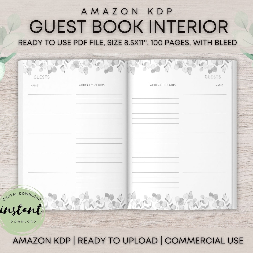 Guest Book KDP Interiors Template Guestbook Printable PDF Pages Size 8 5x11 PDF Instant Download Personal Commercial Use Etsy