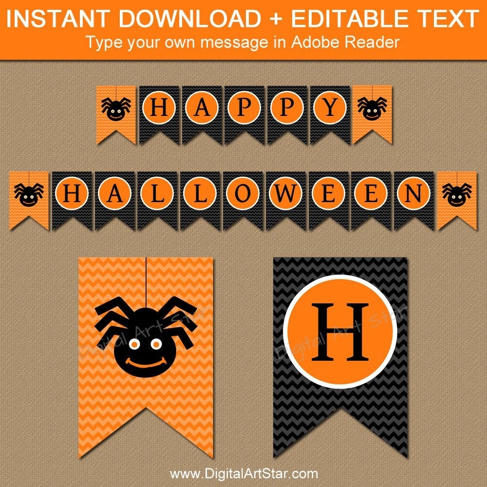 Halloween Banner Printable Halloween Party Decor Spider Banner Editable Banner Template Halloween Decorations For Kids Spider Decor Etsy