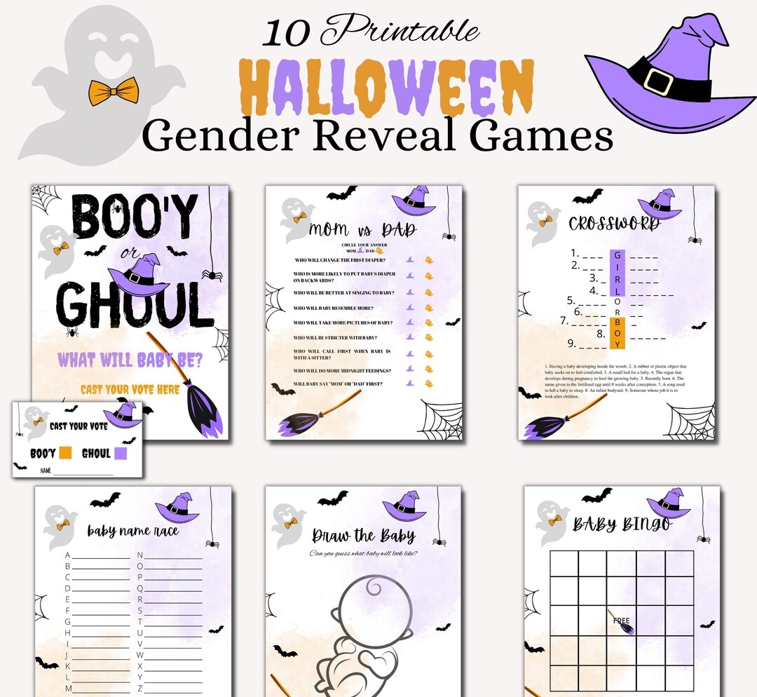 Halloween Themed Printable Gender Reveal Game Bundle Is A Perfect For Entertaining The Guests At Your Gender Reveal Party Or Baby Shower Etsy
