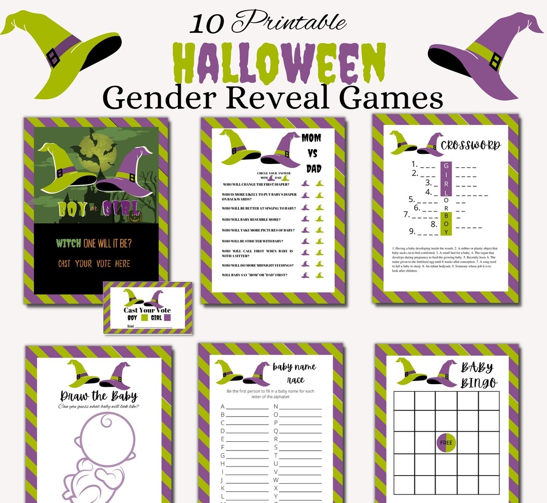Halloween Themed Printable Gender Reveal Game Bundle Is Perfect For Entertaining The Guests At Your Gender Reveal Party Or Baby Shower Etsy