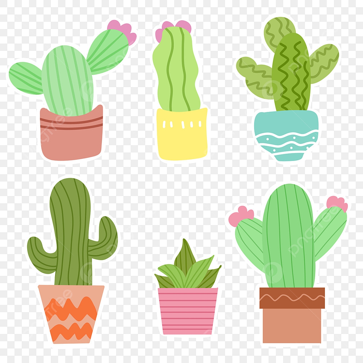 Hand Drawn Cactus PNG Picture Cute Plants Cactus In The Pot Illustration Hand Drawn Style Free Printable Sticker Pot Plant Ini Pot Sticker Cactus PNG Image For Free Download