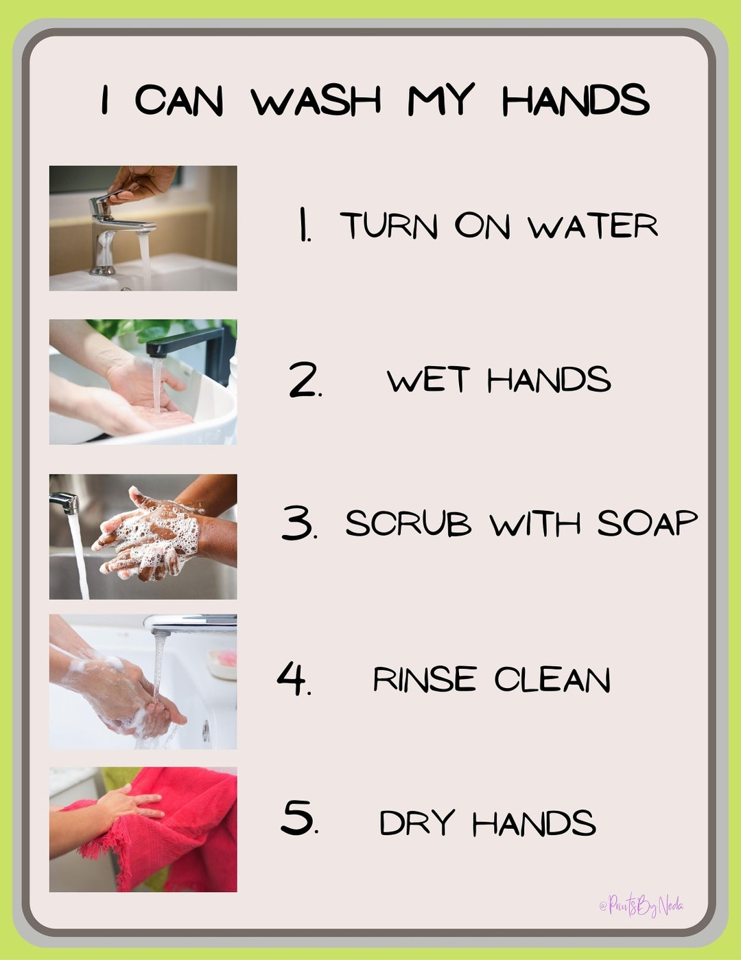 Hand Washing Sequence Chart With Real Photos I Can Wash My Hands 5 step Sequence Pictures And Written Instructions ABA Autism Strategies Etsy