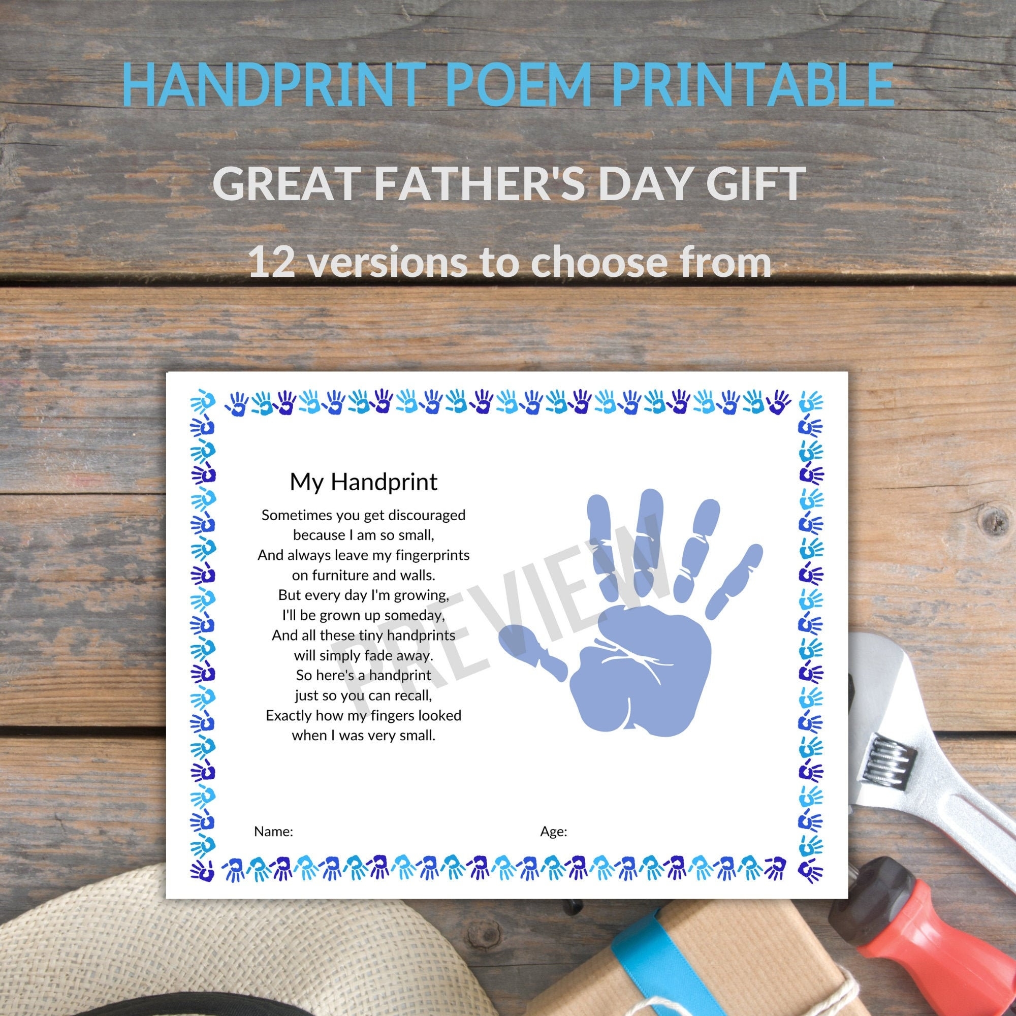 Handprint Poem Printable Father s Day Gift Preschool Graduation Etsy