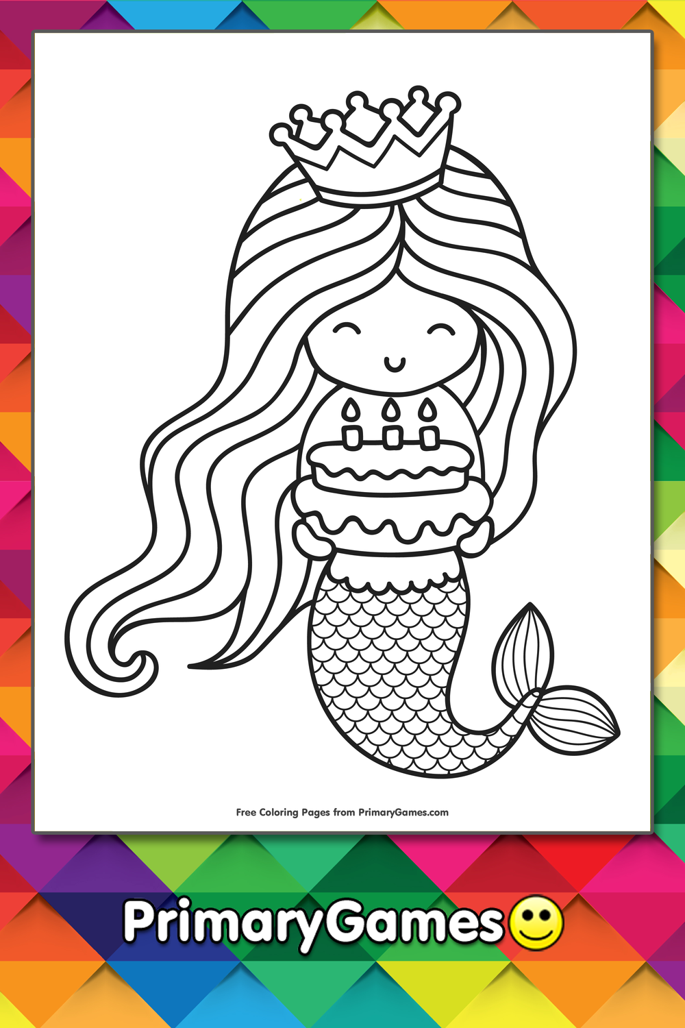 Happy Birthday Mermaid Coloring Page FREE Printable PDF From PrimaryGames