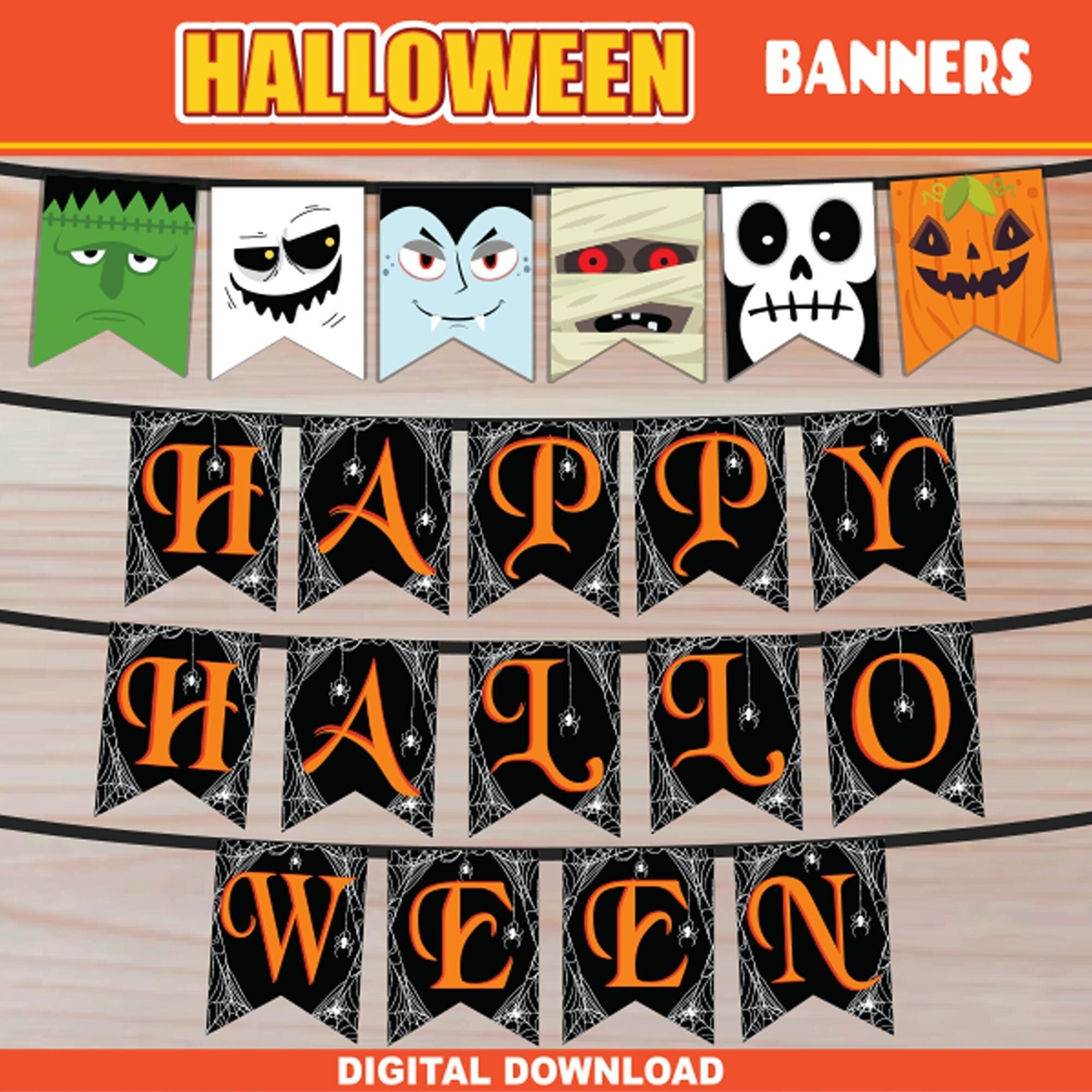 Happy Halloween Printable Banner Halloween Garland Pennant Banner Bunting Halloween Decoration Halloween Party For Door Bulletin Board Etsy
