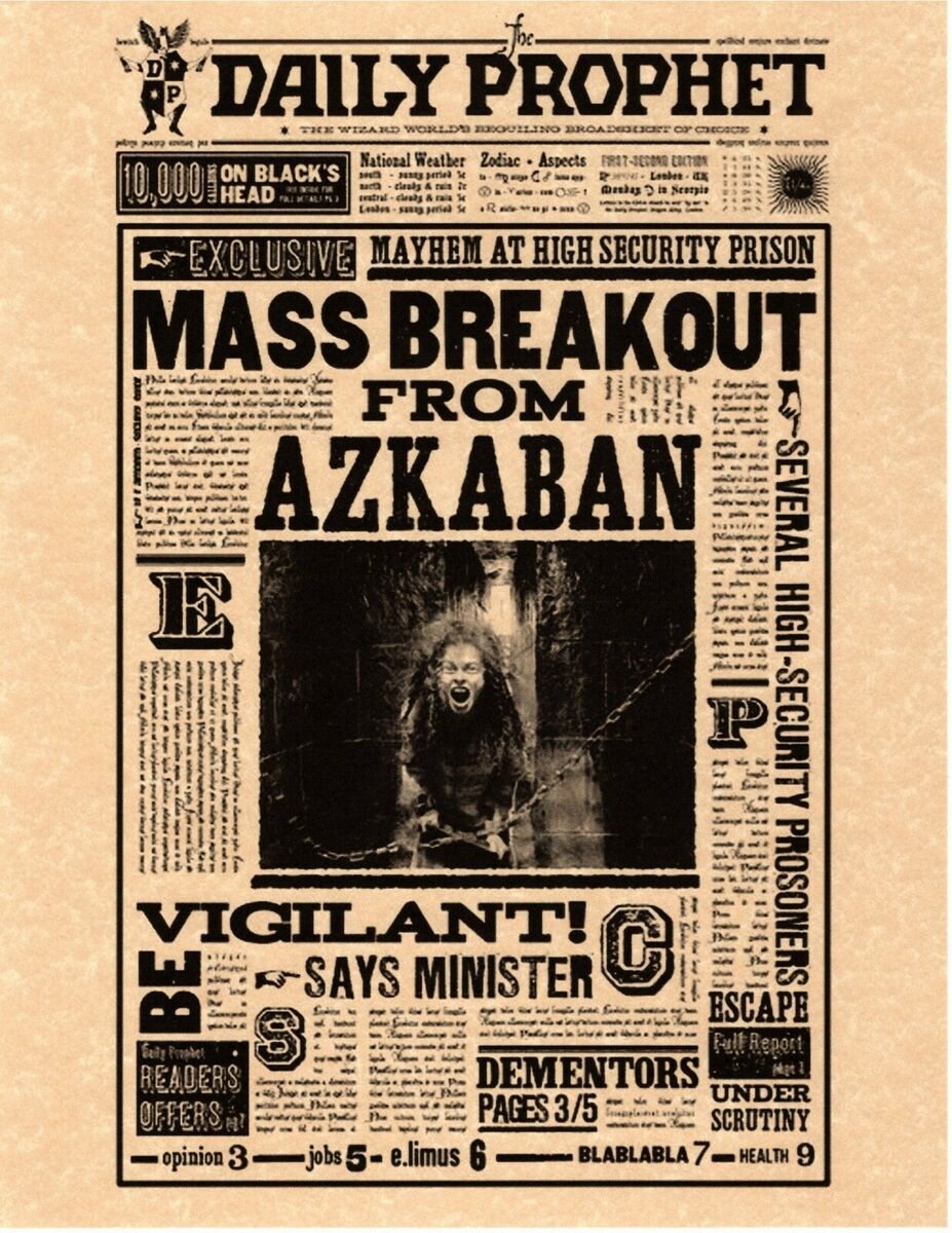 Harry Potter Daily Prophet Mass Breakout From Azkaban Bellatrix Poster Replica EBay