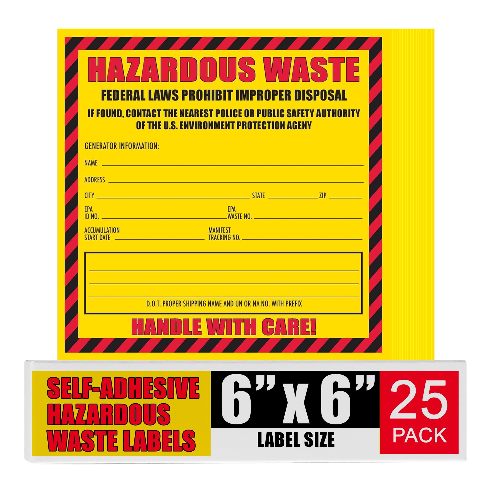 Hazardous Waste Label 6 X 6 Pack Of 25 Yellow And Red Label Self Adhesive Amazon Industrial Scientific