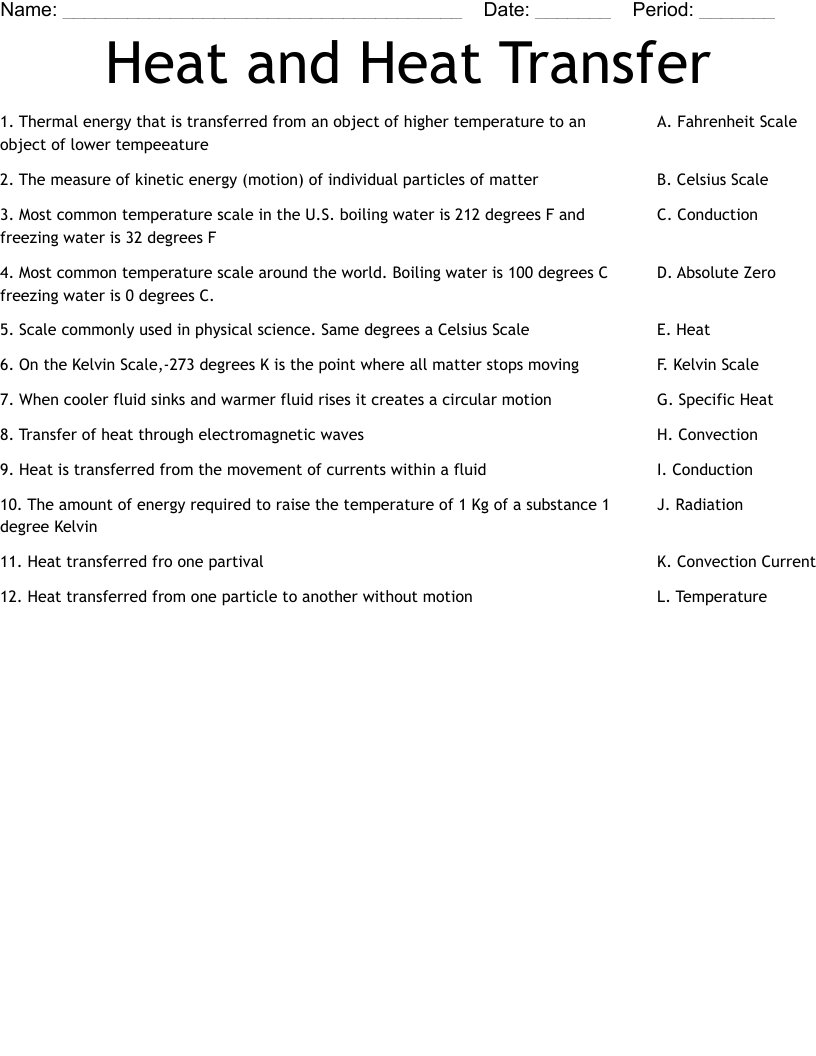 Heat And Heat Transfer Worksheet WordMint
