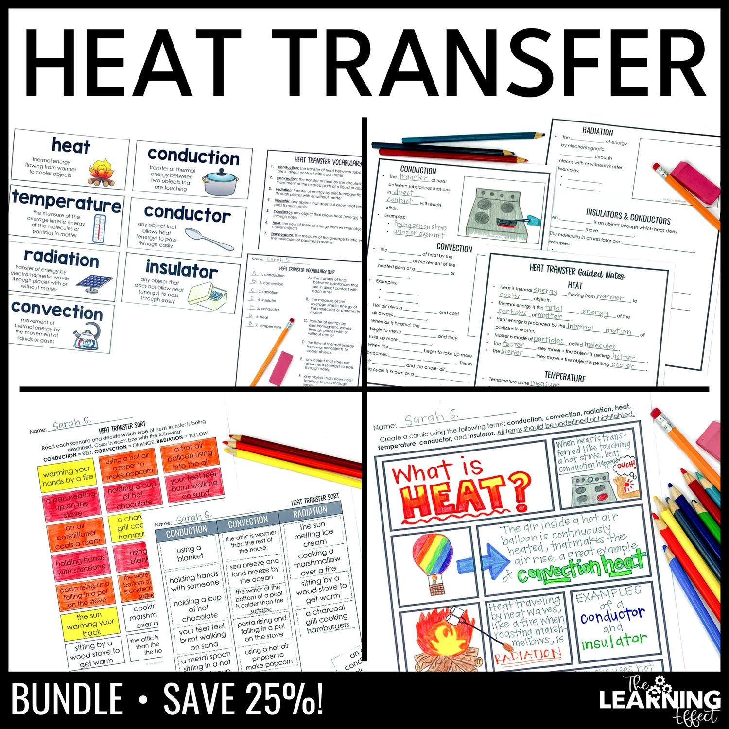 Heat Transfer Science BUNDLE Lesson Vocabulary Activities Worksheets