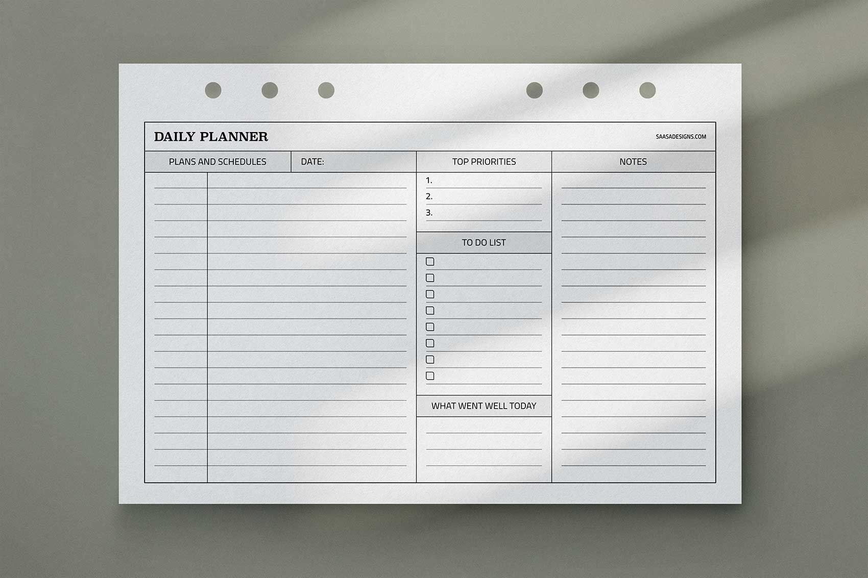 Horizontal Daily Planner Template Free Printable Planner Insert 