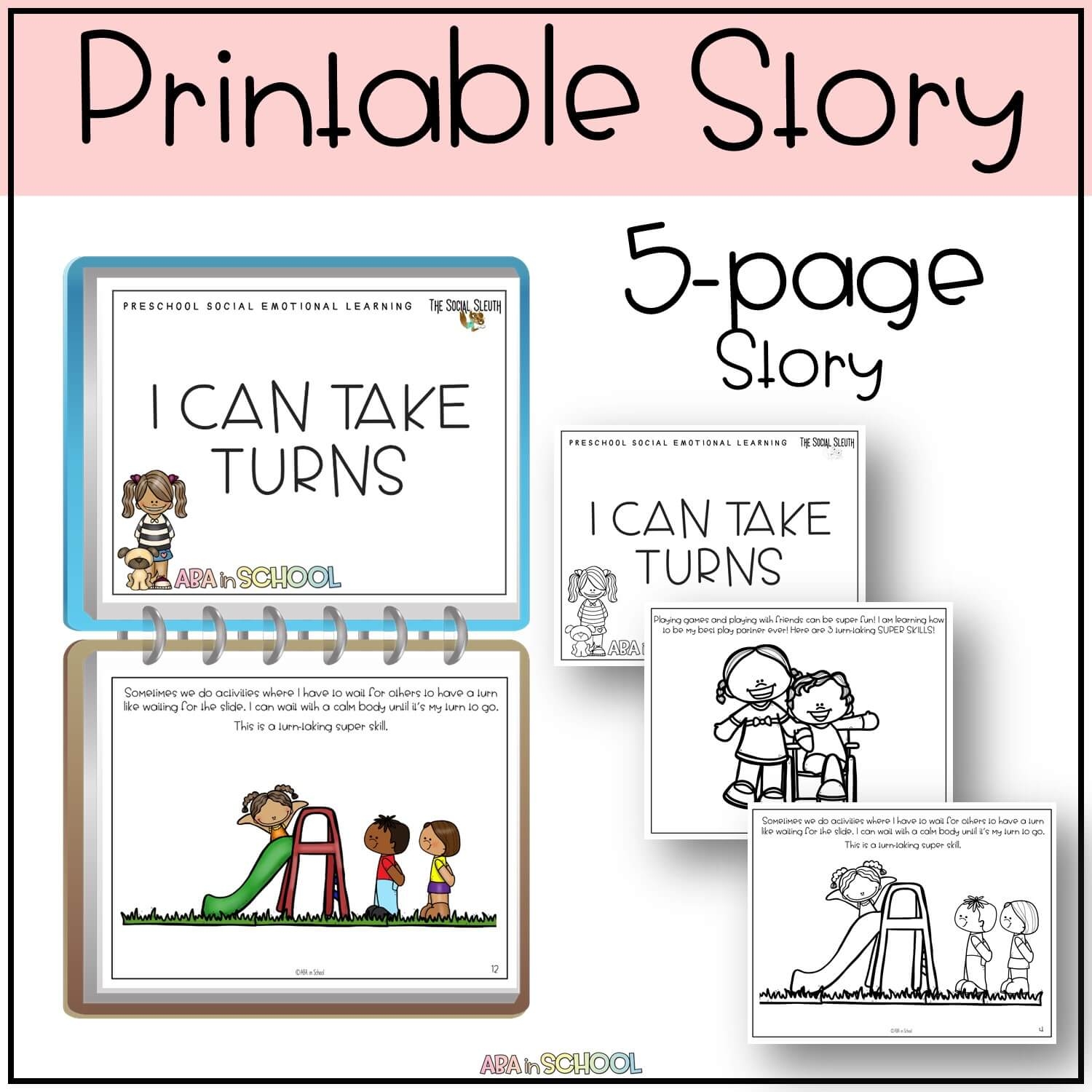 I CAN TAKE TURNS Preschool Social Skills Story Sportsmanship Social Emotional ABA In School