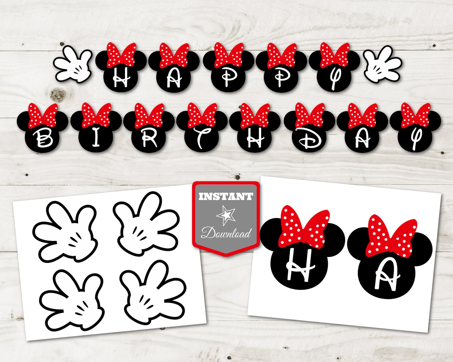 INSTANT DOWNLOAD Printable Red Girl Mouse 5 Happy Birthday Banner Red Girl Mouse Collection Item 1939 Etsy
