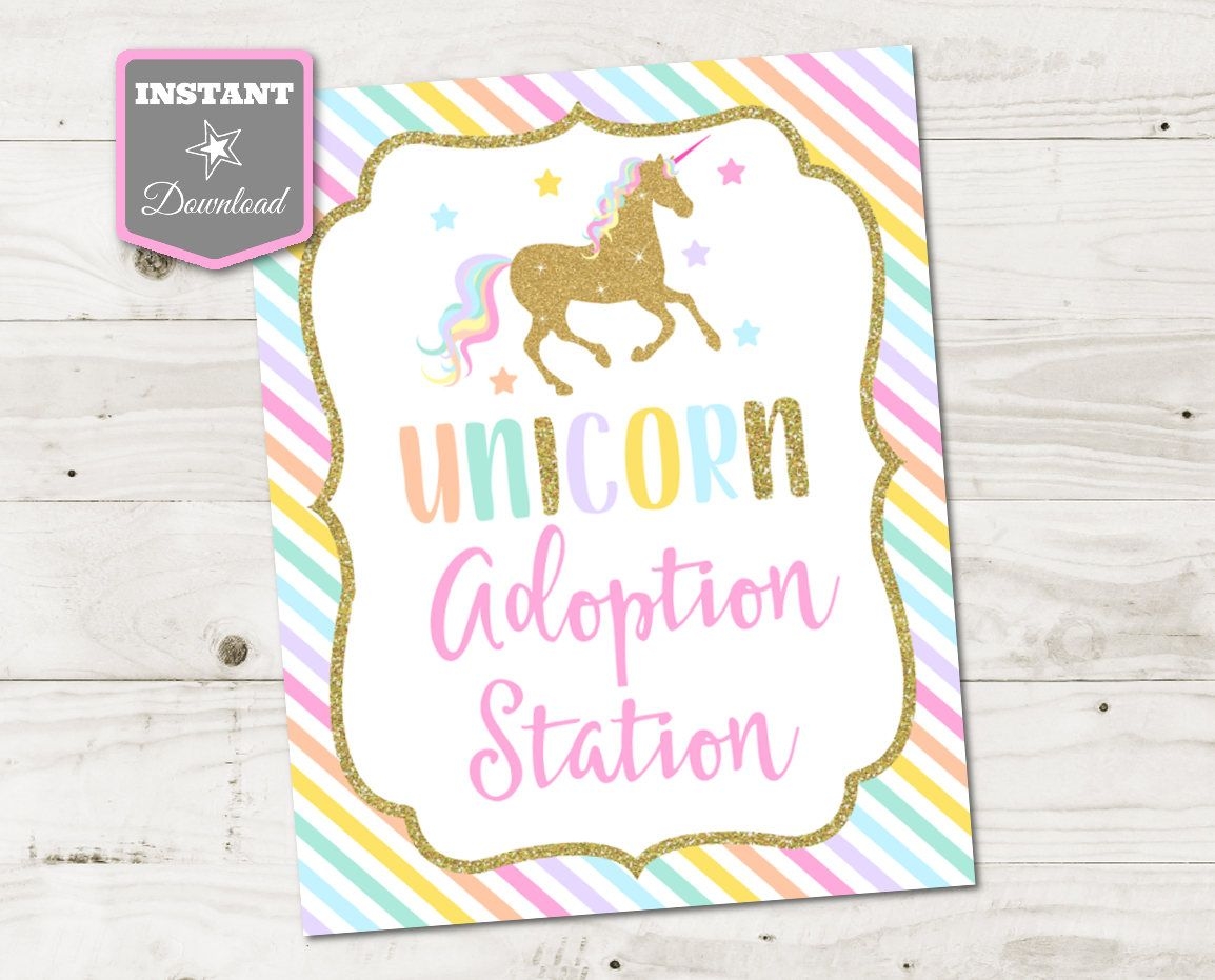 INSTANT DOWNLOAD Unicorn Printable 8x10 Adoption Station Sign And 5x7 Adoption Certificates Unicorns Rainbows Collection Item 3526