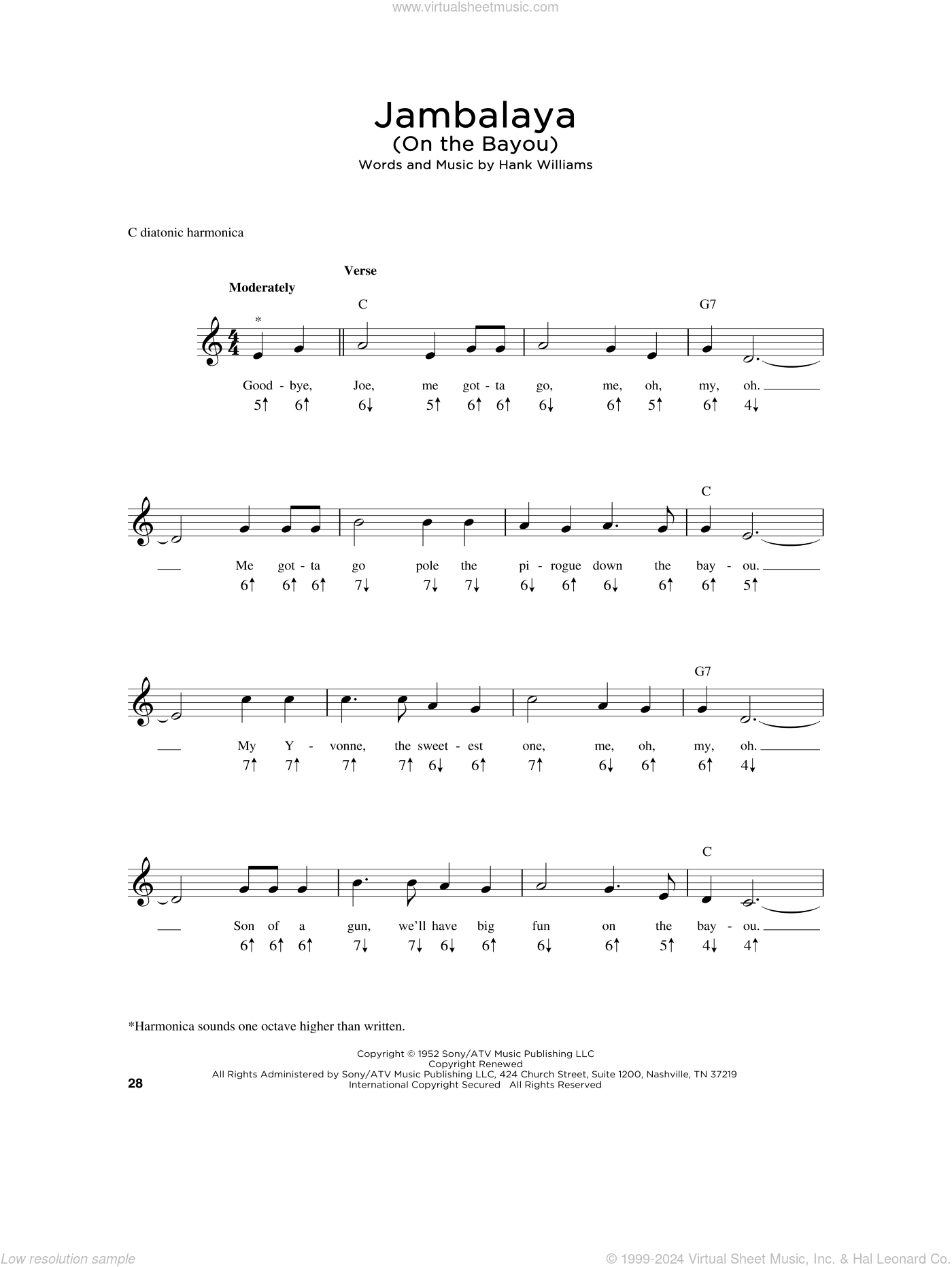 Jambalaya On The Bayou Sheet Music For Harmonica Solo PDF 