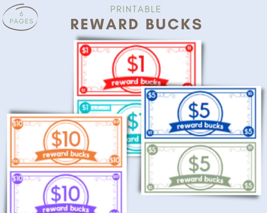 Kids Reward Reward Bucks Reward Dollars Reward Money Printables Printable PDF Reward Kids Reward System Cash Kids Play Money Etsy