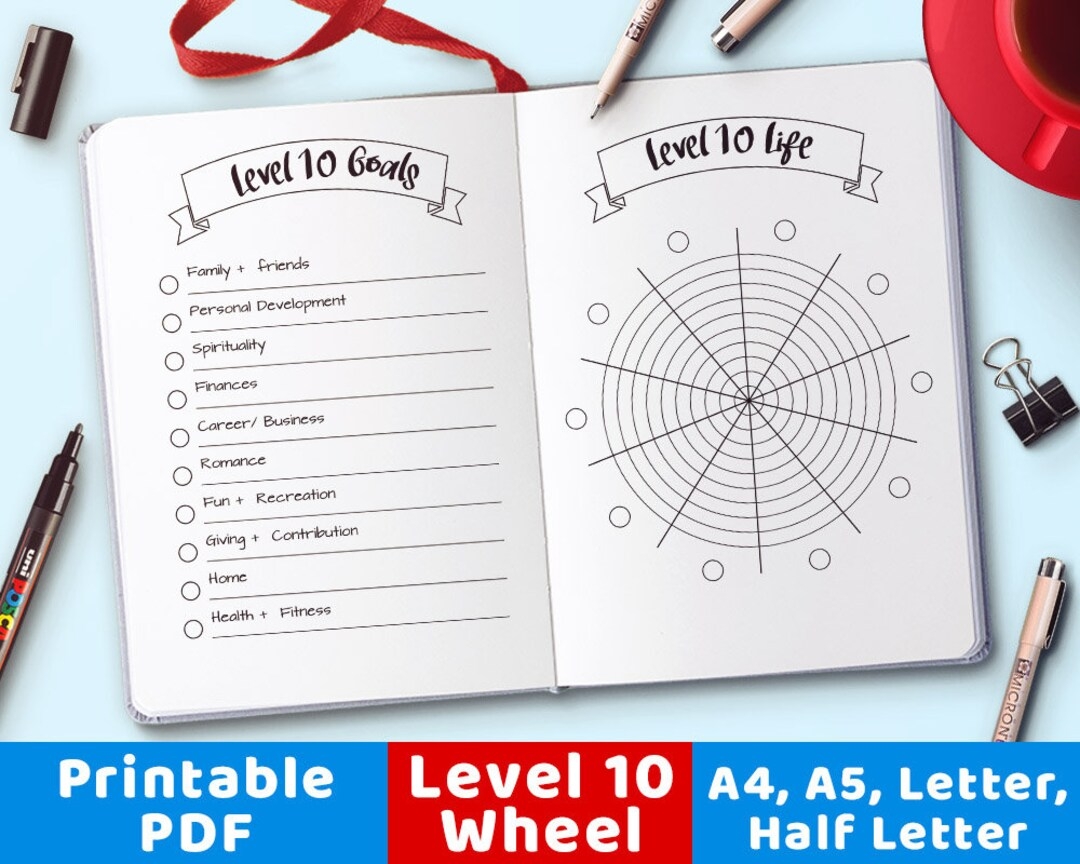 Level 10 Life Printable Wheel Bujo Journal Printable Level 10 Life Goals Level 10 Wheel Of Life Printable Level 10 Life Circle Template Etsy