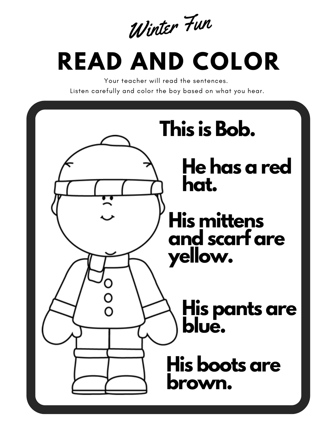 Listening Activity Worksheet FREE Winter Themed
