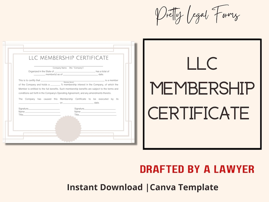 LLC Membership Certificate Canva Template LLC Share Certificate Limited Liability Company Share Certificate LLC Documents Start Llc Form Etsy
