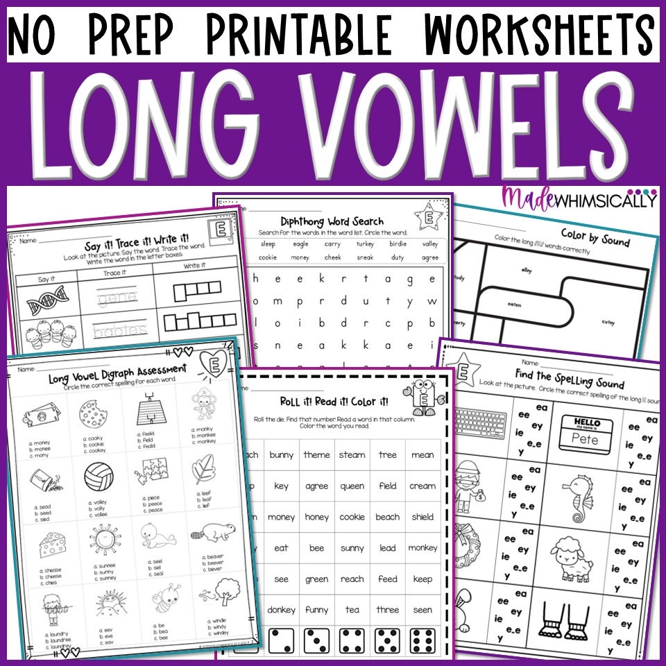Long Vowel Worksheets Phonics Worksheets Practice For First And Second Grade Vowel Teams PDF Download Etsy