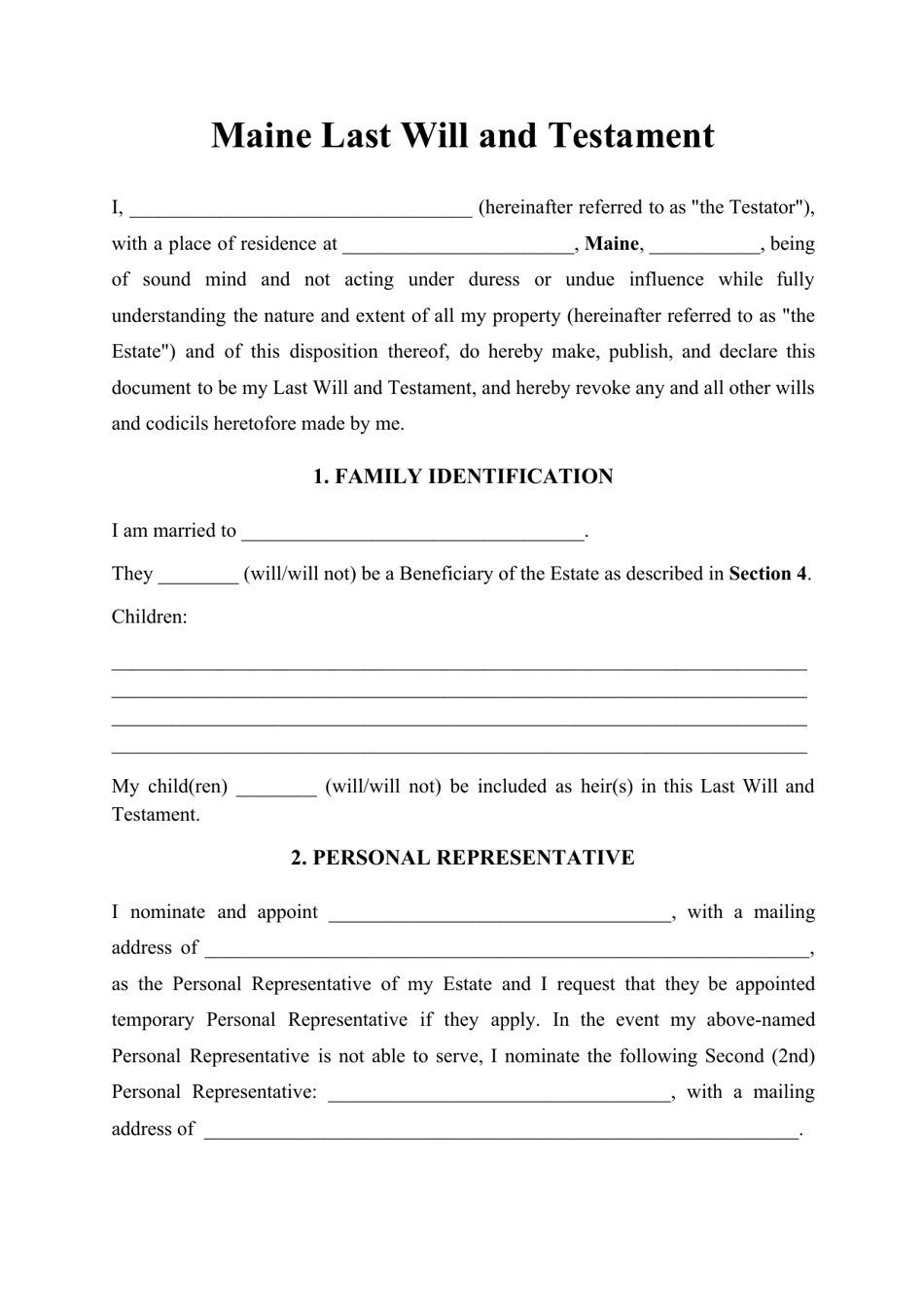 Maine Last Will And Testament Template Fill Out Sign Online And Download PDF Templateroller