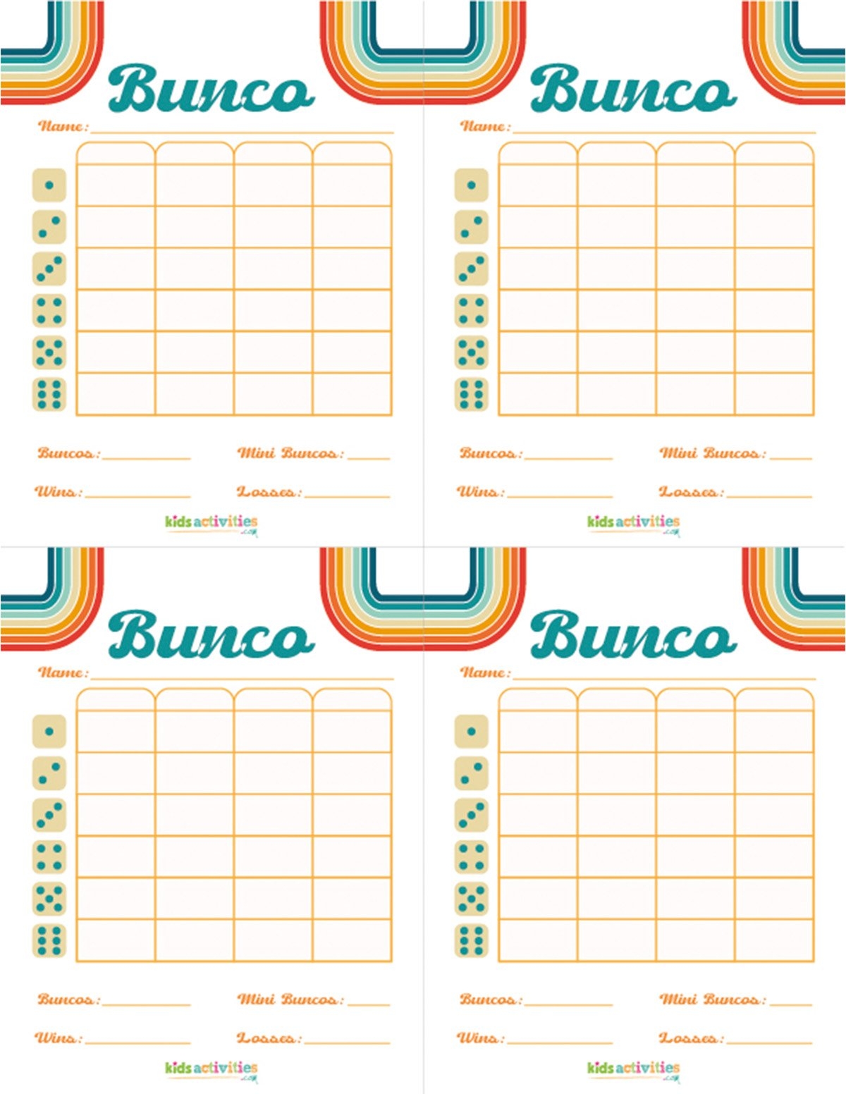 Free Printable Bunco Sheets