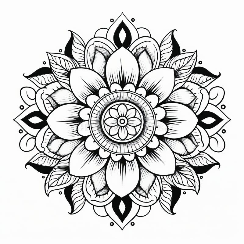 Mandala Flower Coloring Page Design With Classic Tattoo Motifs Stock Illustration Illustration Of Adults Traditional 293739664