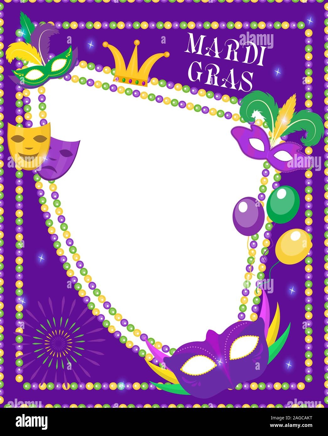 Mardi Gras Frame Template With Space For Text Mardi Gras Carnival Poster Flyer Invitation Party Parade Background Vector Illustration Stock Vector Image Art Alamy