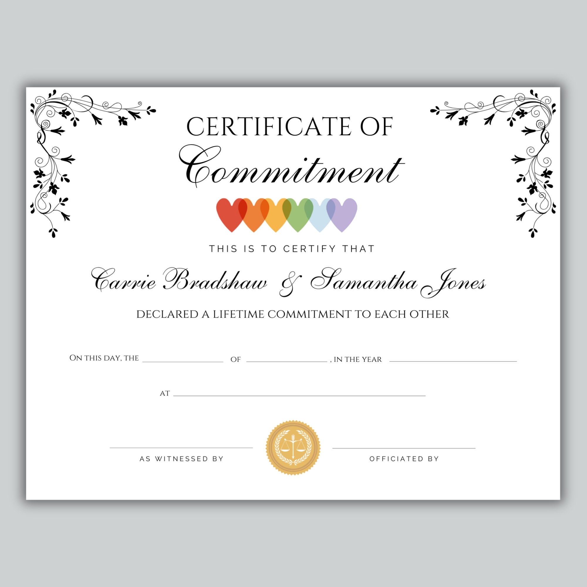Marriage Certificate Certificate Of Commitment Commitment Ceremony Editable Template Etsy