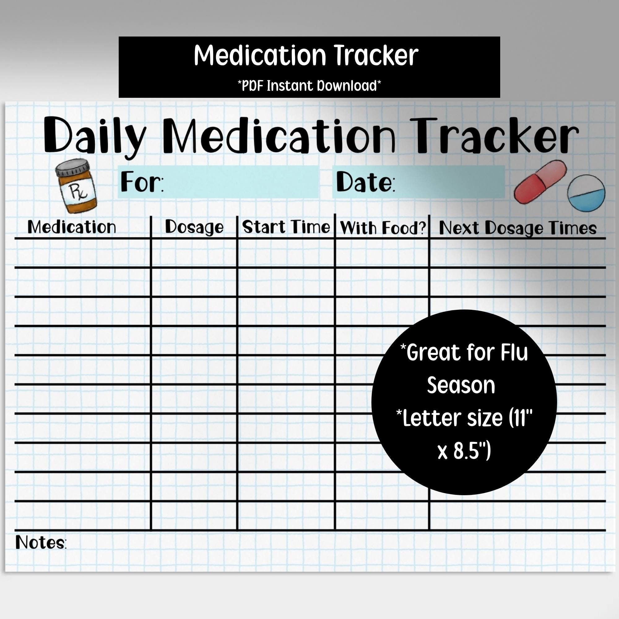 Medication Tracker Medicine Chart Kids Medicine Chart Medicine Schedule Pill Log Vitamin Tracker Fillable Medication Log Etsy