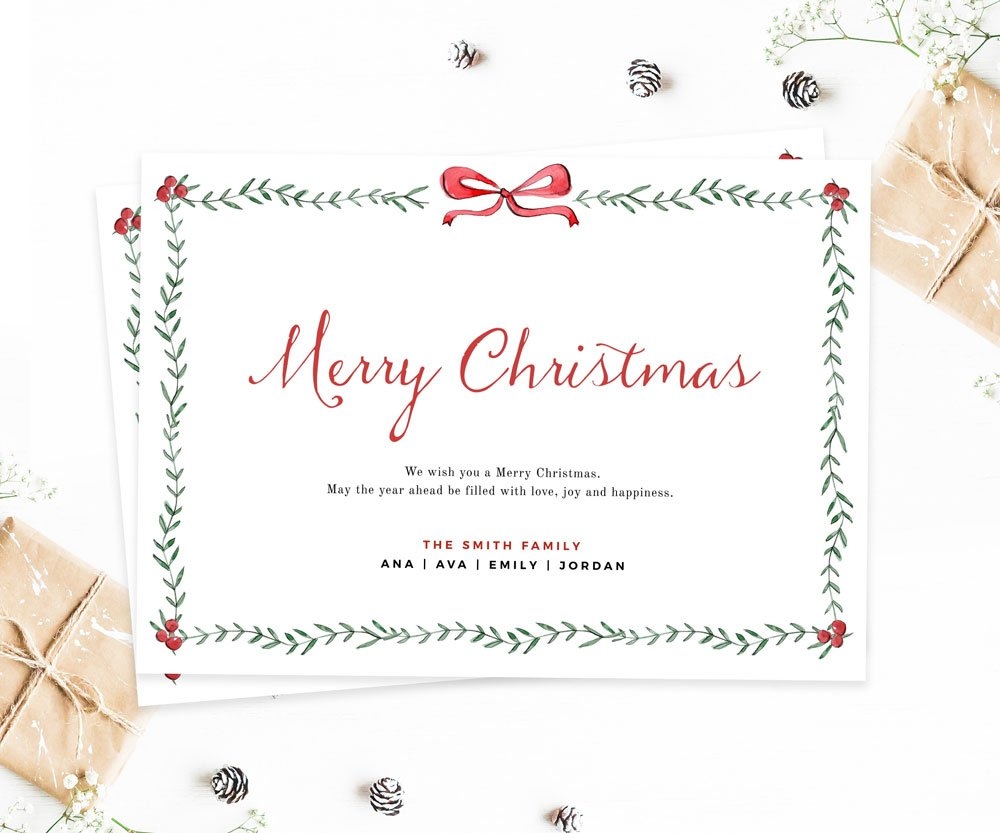 Minimal Christmas Card Template Greenery Christmas Card Border 2023 Printable Editable Holiday Card Horizontal Instant Download Corjl 489 Essem Creatives Watercolor Clipart Business Branding