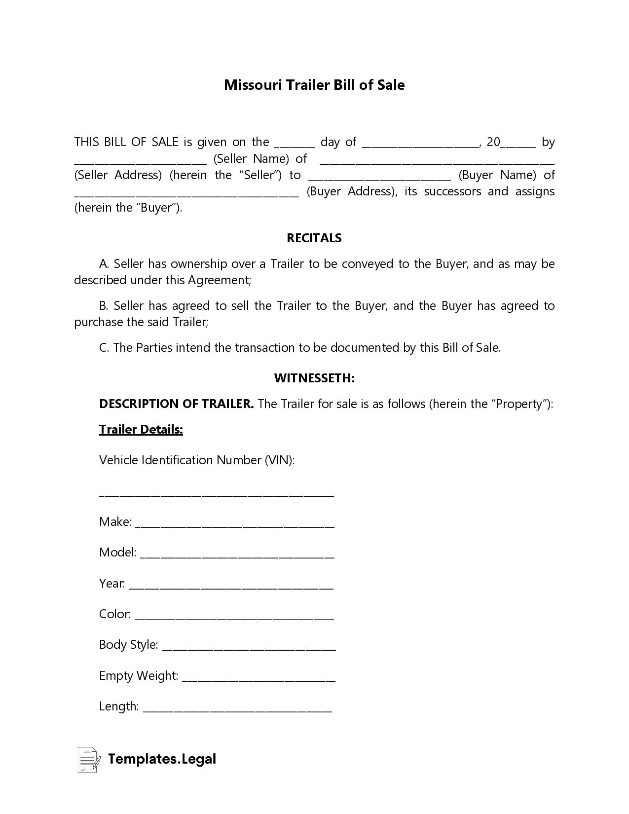 Free Printable Missouri Will