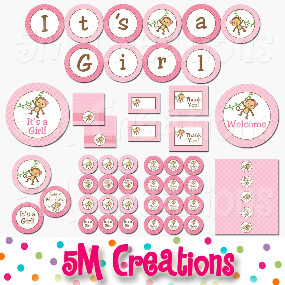 Monkey Baby Shower Printable Decorations Girl Baby Shower Instant Download 5M Creations Blog
