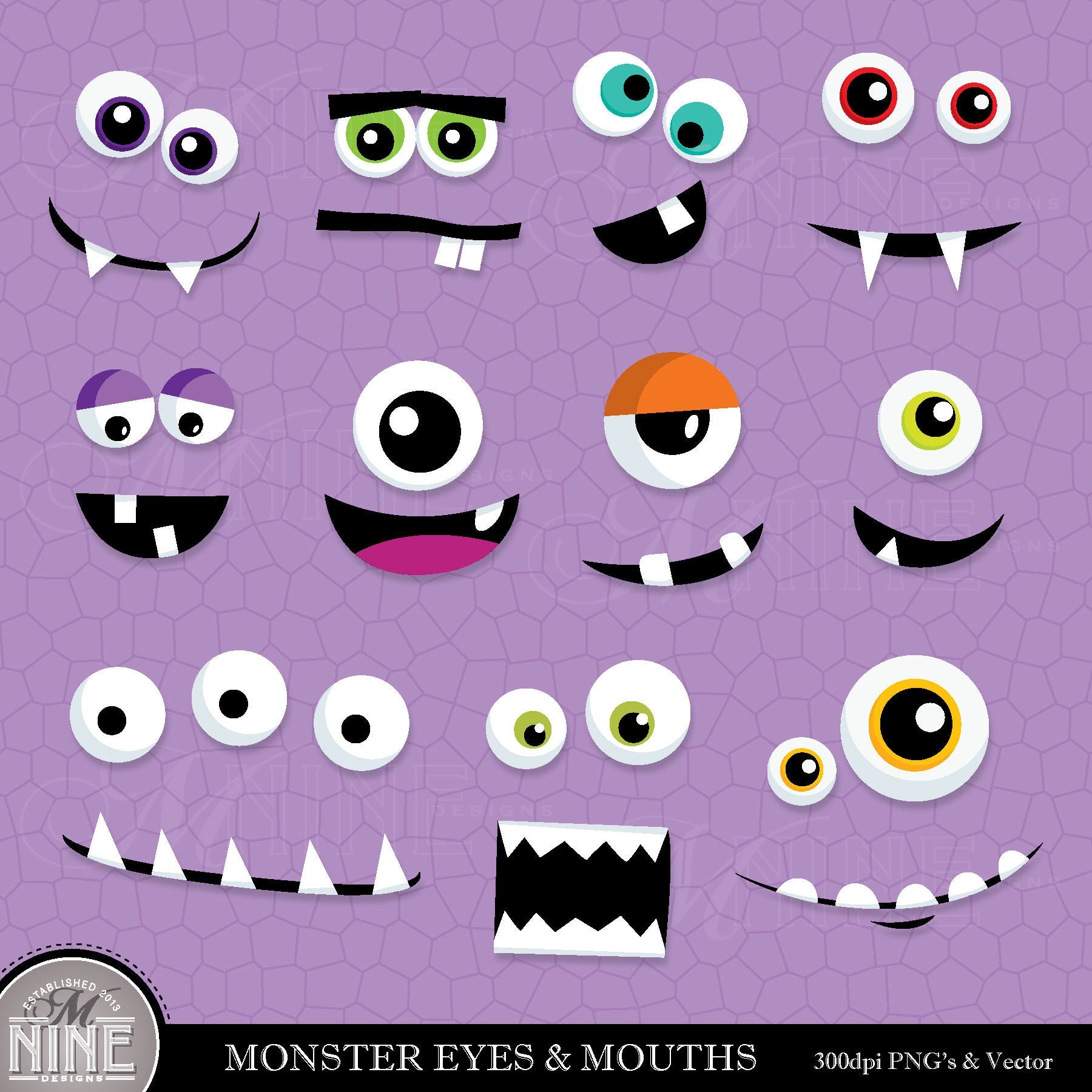 MONSTER EYES And MOUTHS Clip Art Monster Faces Clipart Downloads Monster Party Monsters Theme Monsters Scrapbook Vector Monsters Etsy