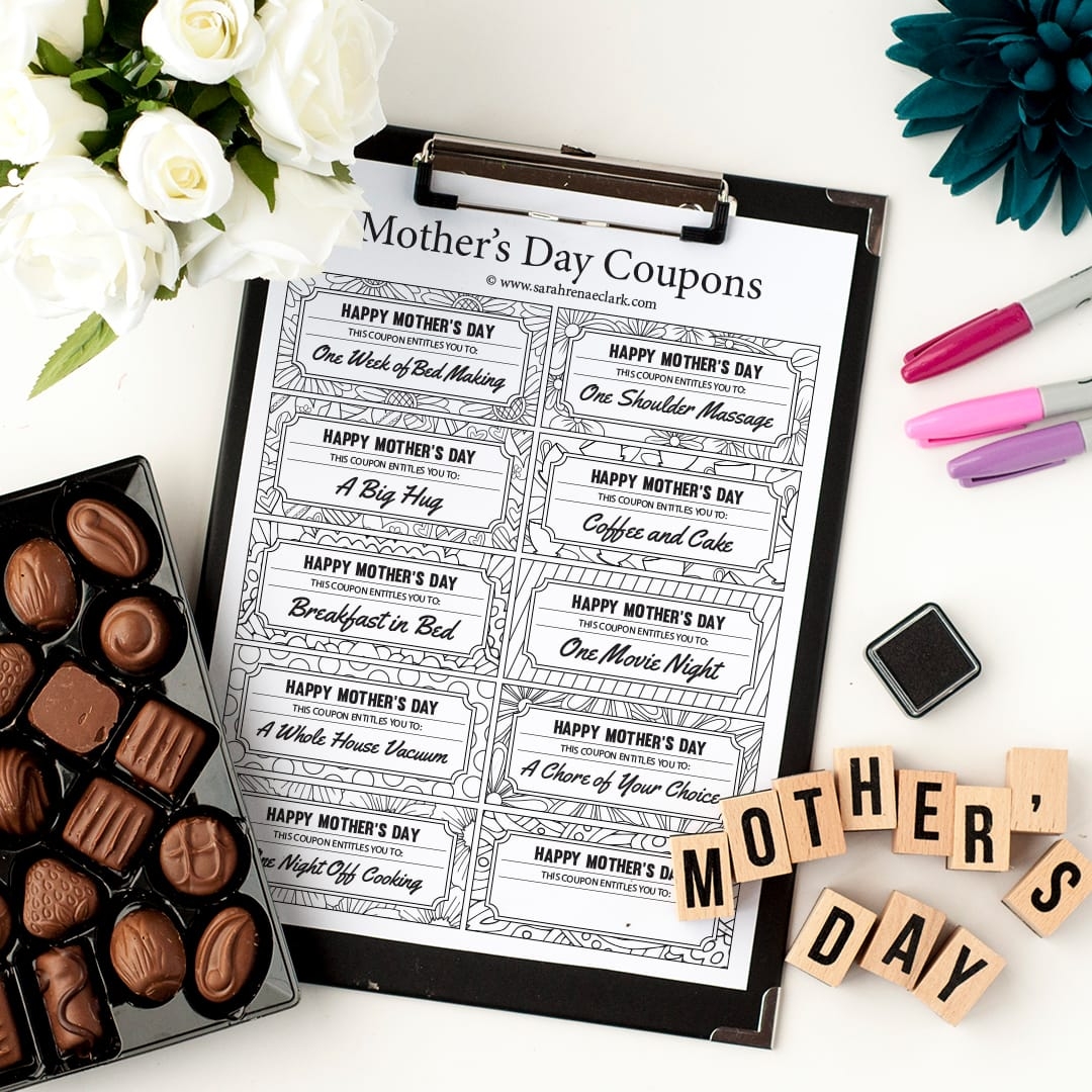Mother s Day Coupons 10 Pack Sarah Renae Clark Coloring Book Artist And Designer