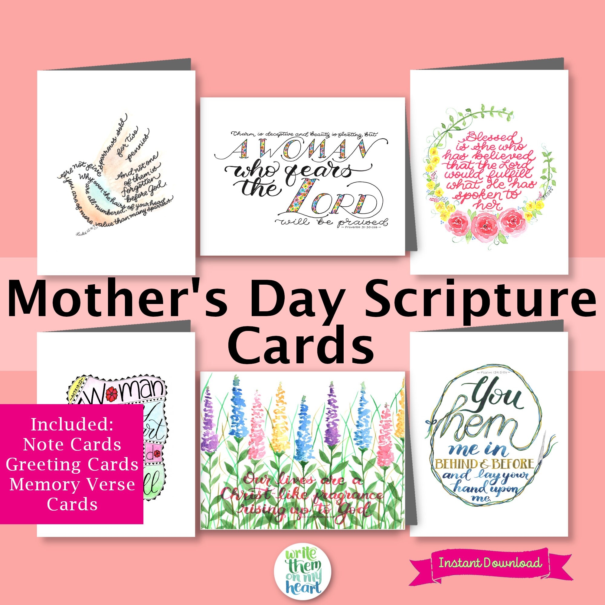 Mother s Day Scripture Cards 6 Printable Bible Verse Mother s Day Cards 5x7 Bible Greeting Cards Women s Scripture Note Card Assortment Etsy