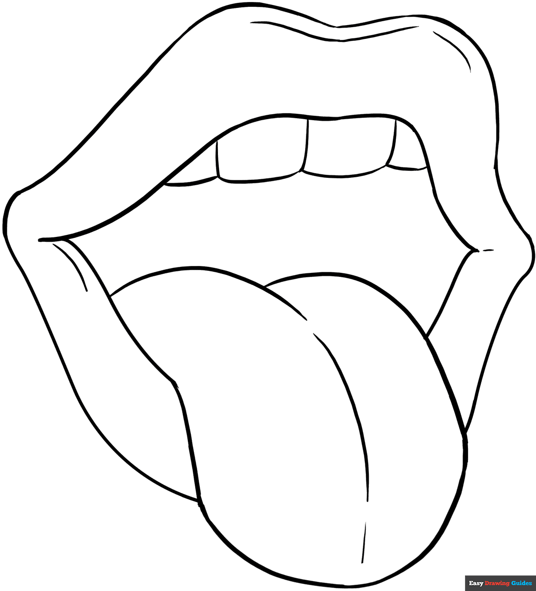 Mouth And Tongue Coloring Page Easy Drawing Guides
