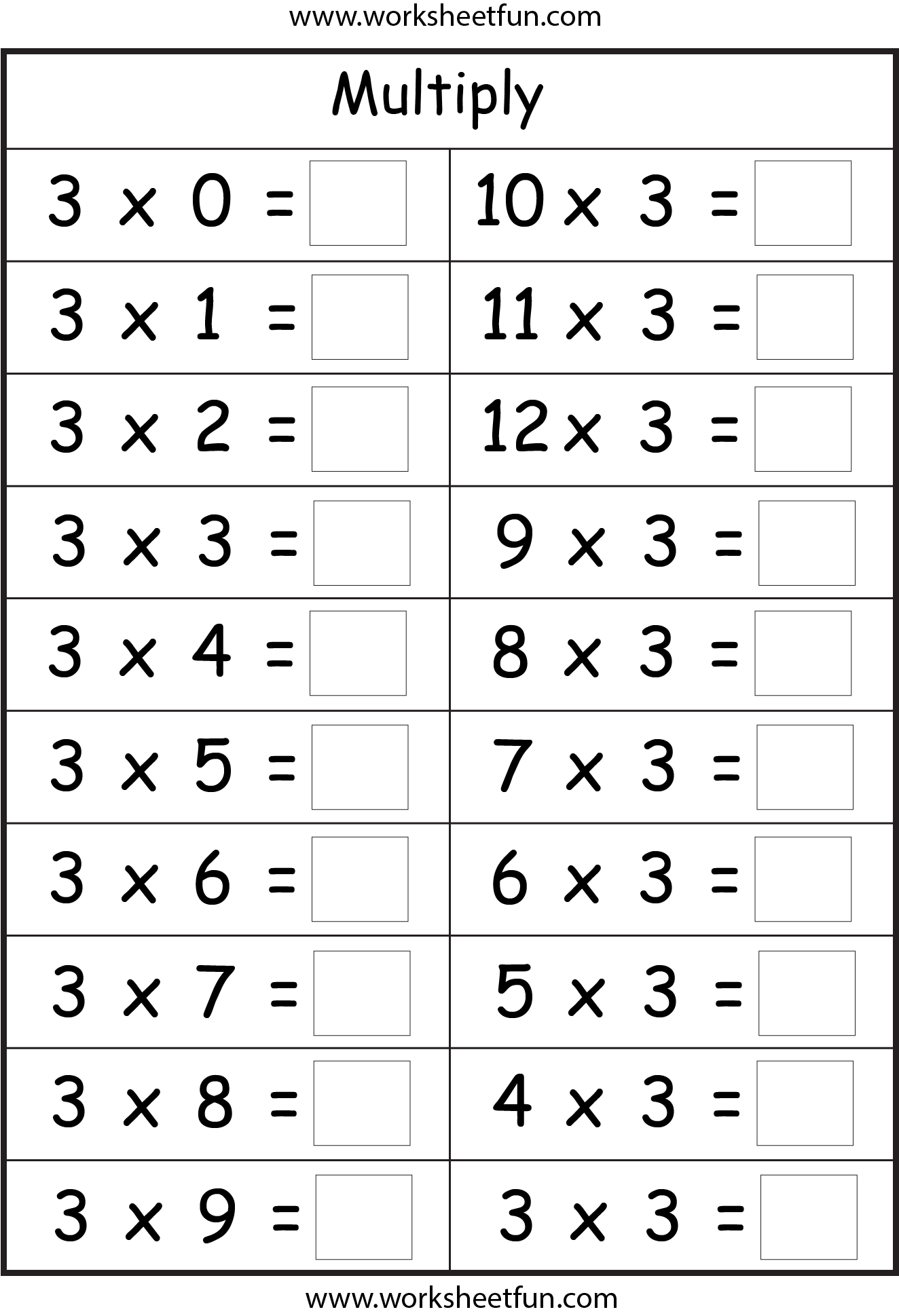 Multiplication Basic Facts 2 3 4 5 6 7 8 9 Times Tables Eight Worksheets FREE Printable Worksheets